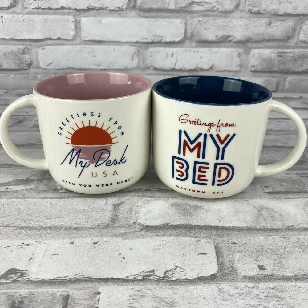 2 15oz Greetings From My Bed & From My Desk Mugs